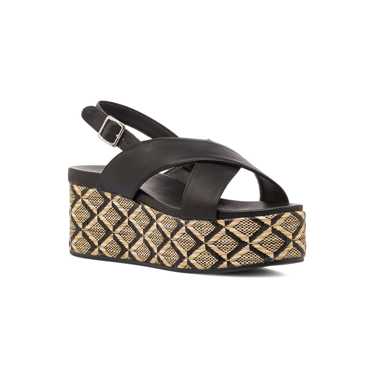 Sandali Zeppe Neri da Donna con Tacco 6 cm e Suola effetto Rafia Swish Jeans - Image 3