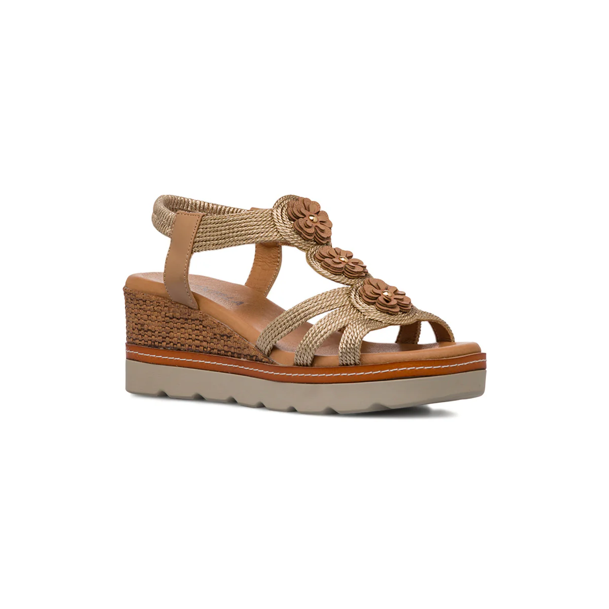 Sandali Zeppe Oro da Donna con dettaglio fiori in rilievo e tacco 6 cm P Soft - Image 2