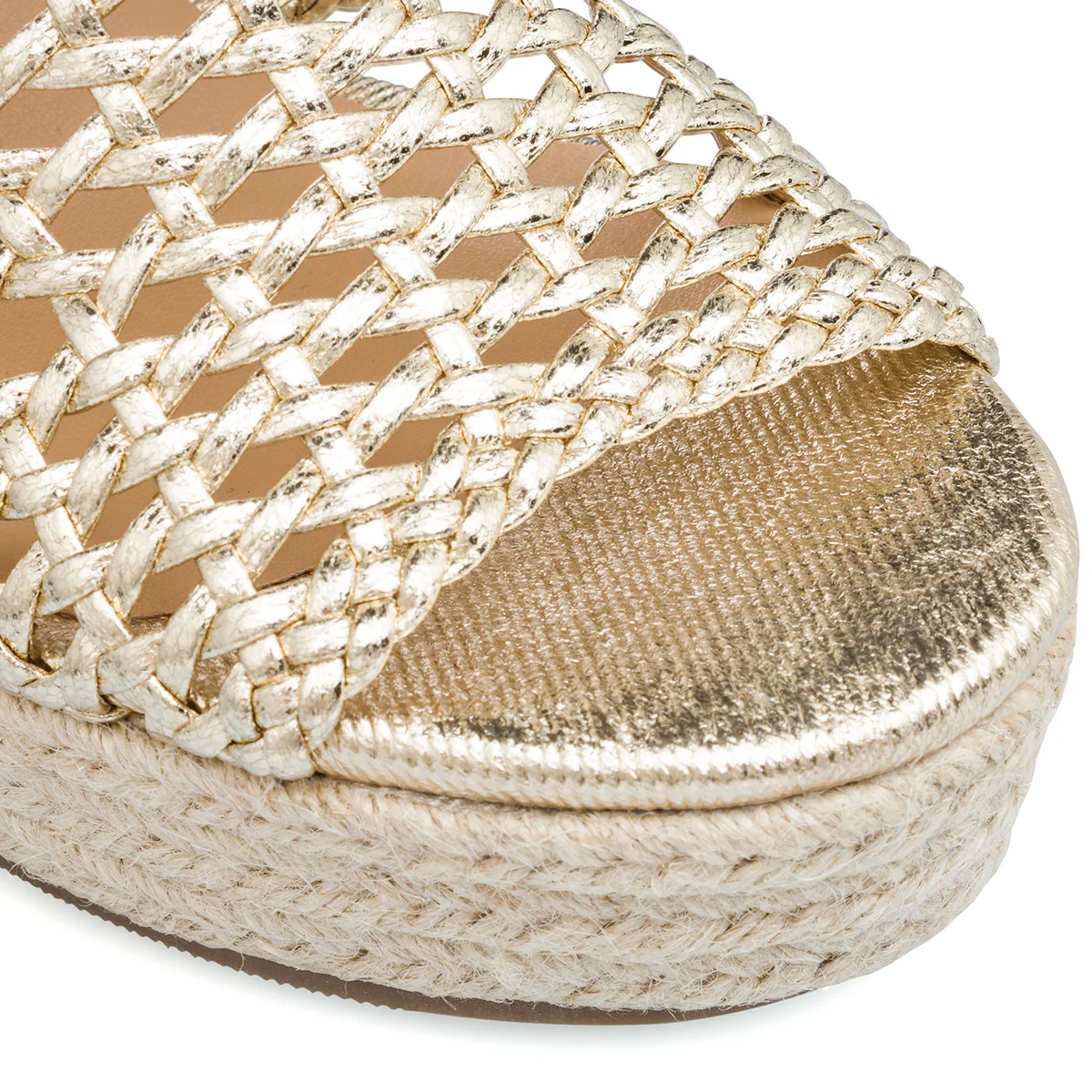 Sandali Zeppe Oro da Donna con Intrecci e Tacco 10,5 cm Lora Ferres - Image 4