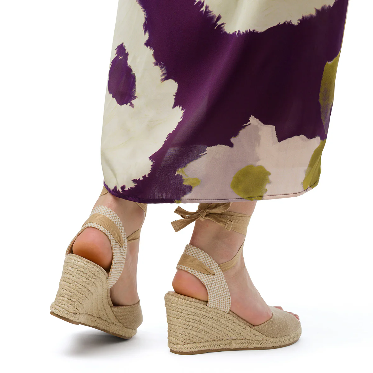 Sandali Zeppe 8,5 cm taupe da Donna in tessuto con lacci Lora Ferres - Image 3