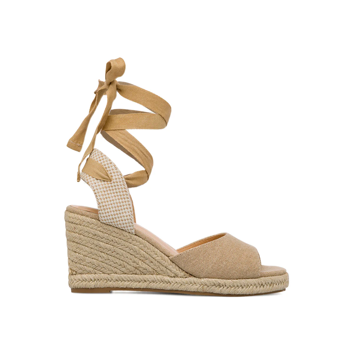 Sandali Zeppe 8,5 cm taupe da Donna in tessuto con lacci Lora Ferres - Image 4