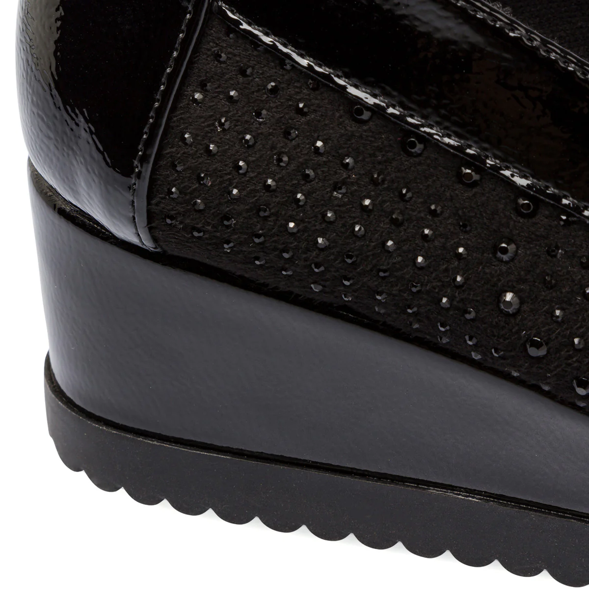 Scarpe comfort nere da donna con strass e zeppa P Soft - Image 6