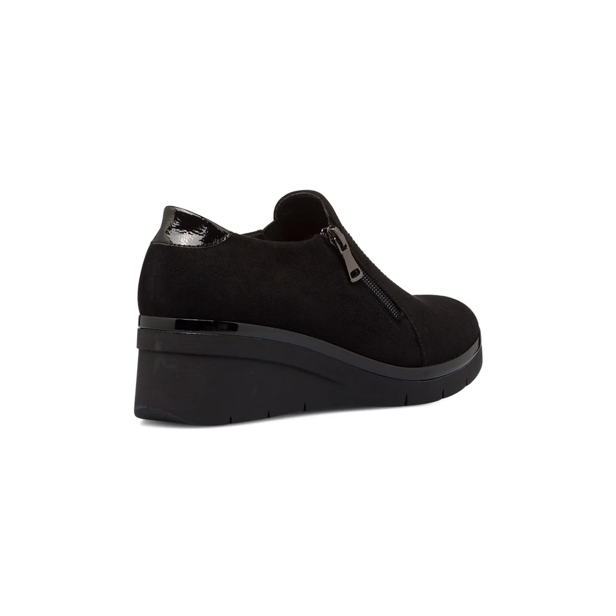 Scarpe comfort nere da donna con strass, zip laterale e zeppa P Soft - Image 3