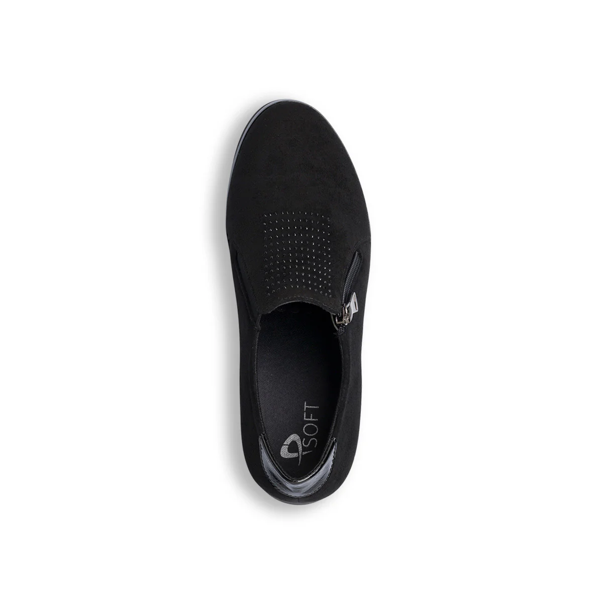 Scarpe comfort nere da donna con strass, zip laterale e zeppa P Soft - Image 7