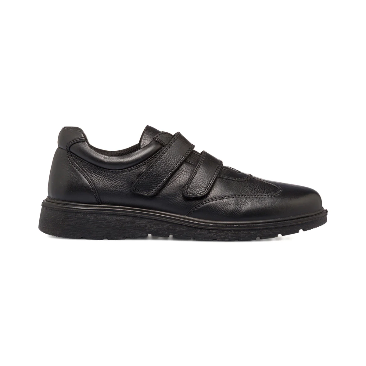 Scarpe comfort nere in pelle da uomo con doppio velcro Primopiano