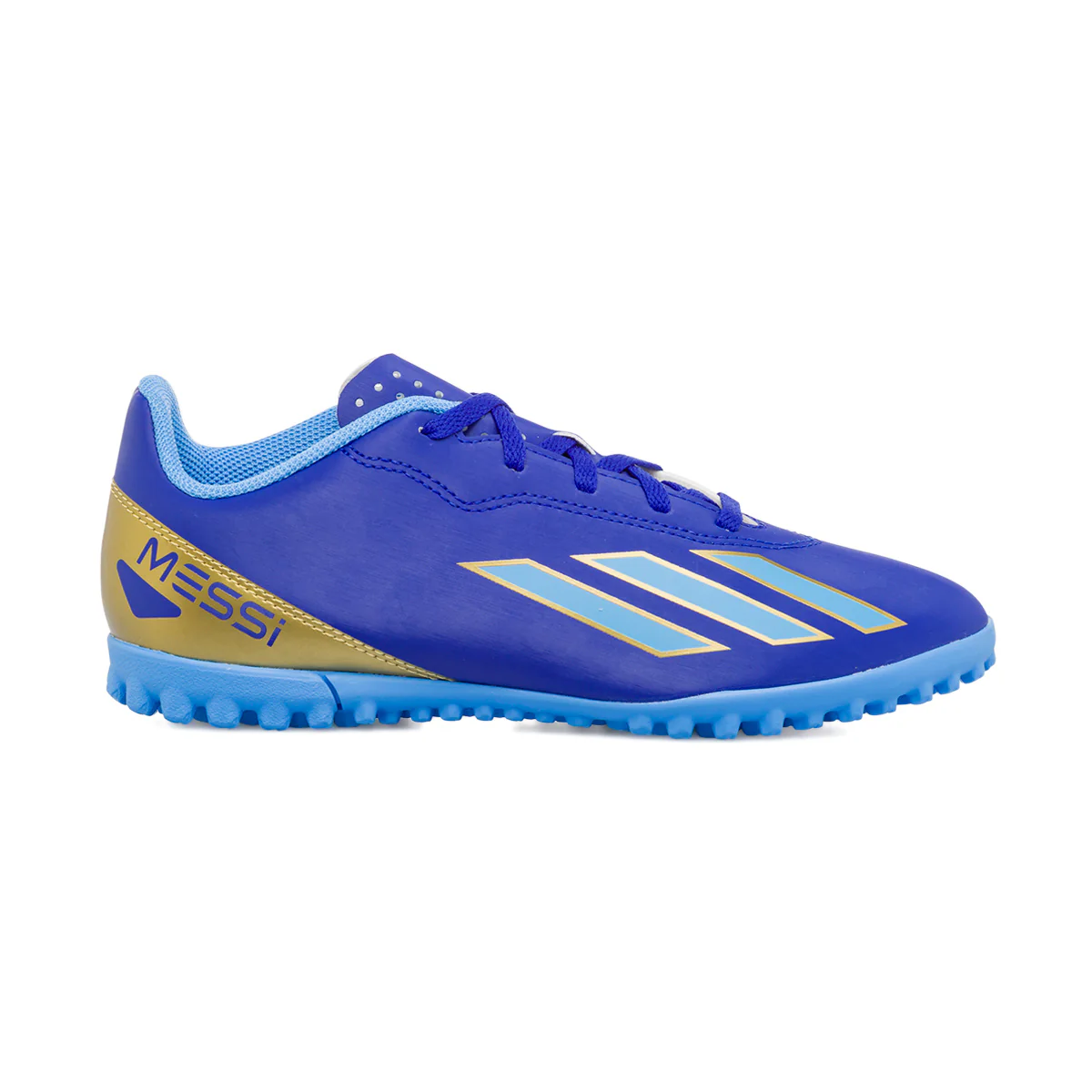 Scarpe da calcetto da ragazzo blu e oro adidas Crazyfast Club TF J Messi