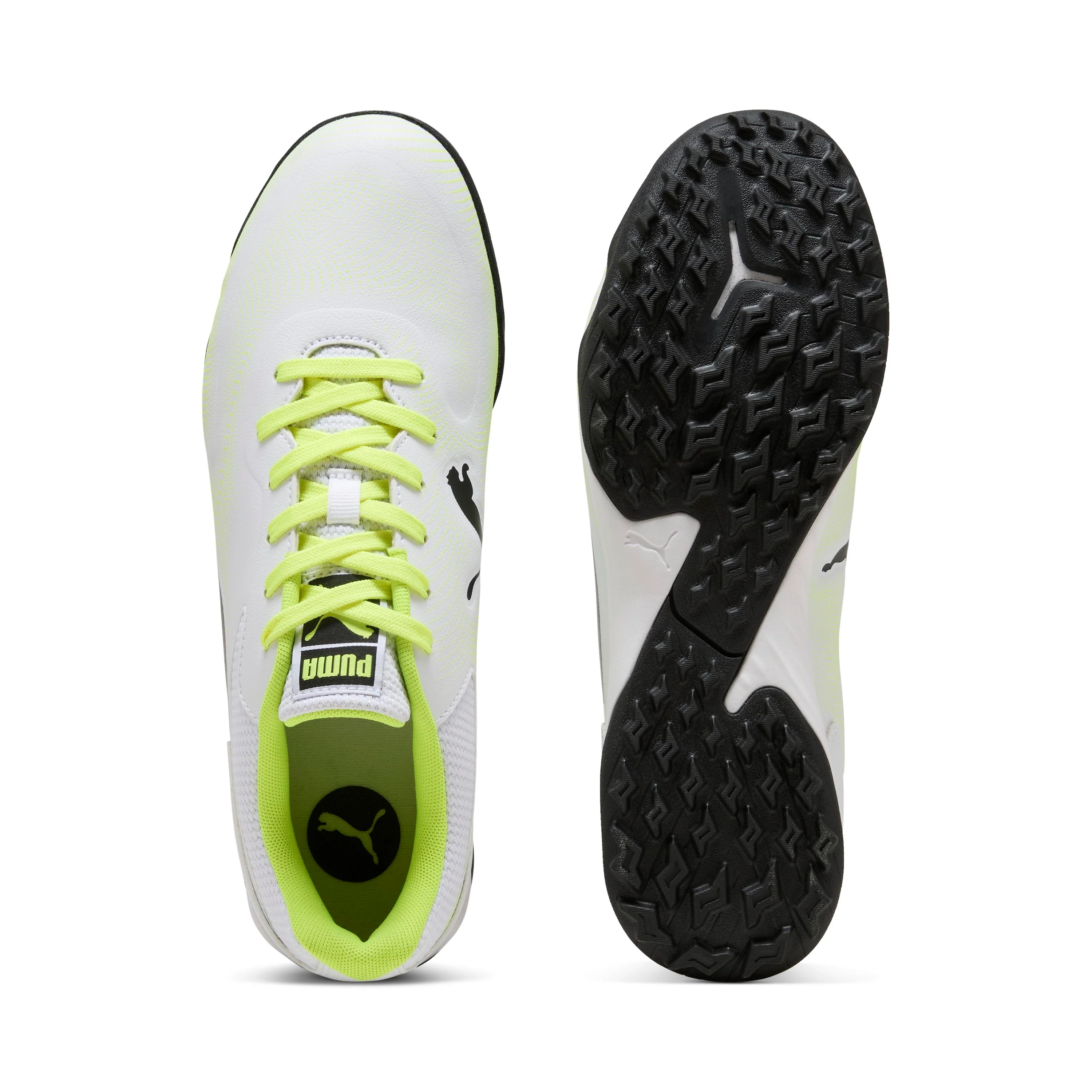 Scarpe da calcetto uomo bianche con dettagli neri e giallo fluo Puma Truco III TT - Image 5