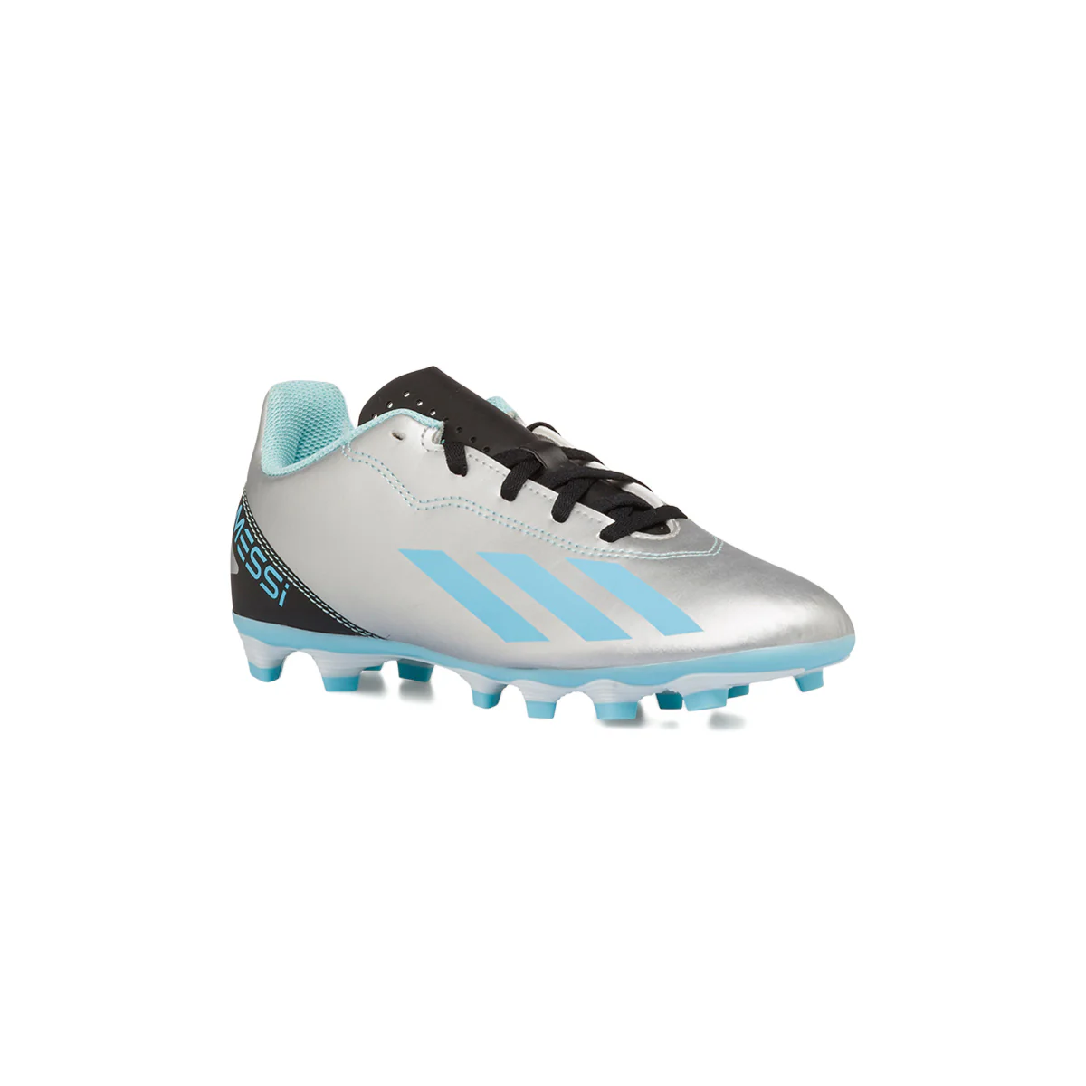 Scarpe da calcio argento da ragazzo con strisce azzurre adidas X Crazyfast Messi.4 FxG - Image 2
