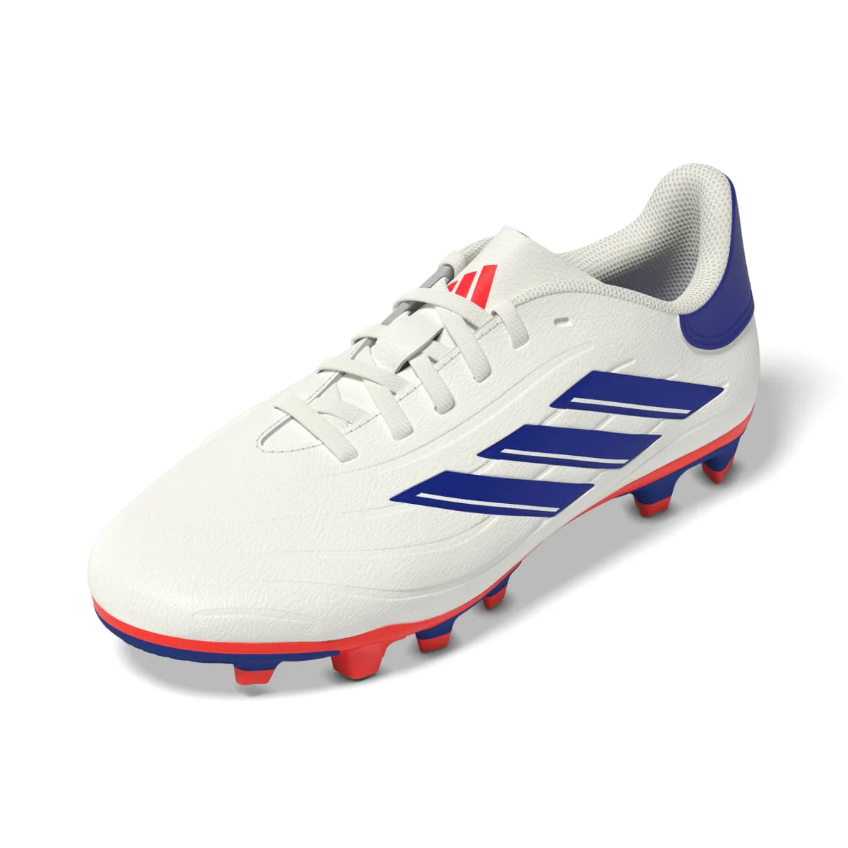 Scarpe da calcio da ragazzo bianche con dettagli blu e arancioni adidas Copa Pure 2 Club FXG