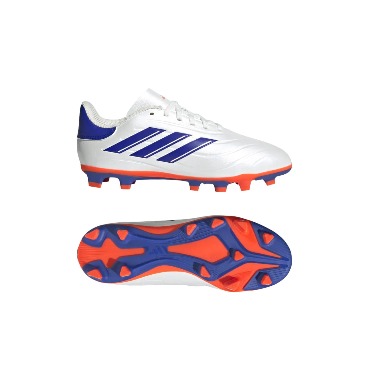 Scarpe da calcio da ragazzo bianche con dettagli blu e arancioni adidas Copa Pure 2 Club FXG - Image 3