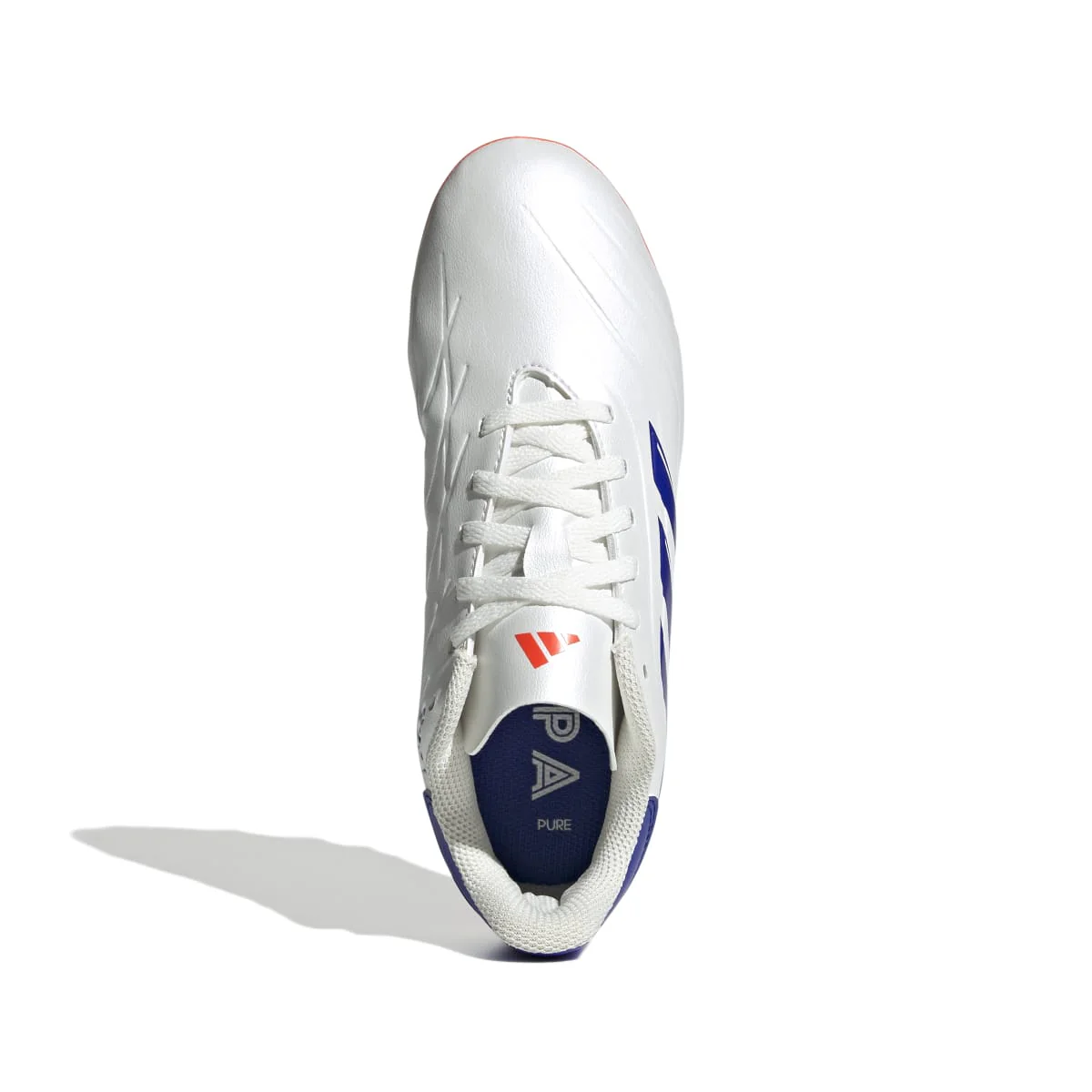 Scarpe da calcio da ragazzo bianche con dettagli blu e arancioni adidas Copa Pure 2 Club FXG - Image 4