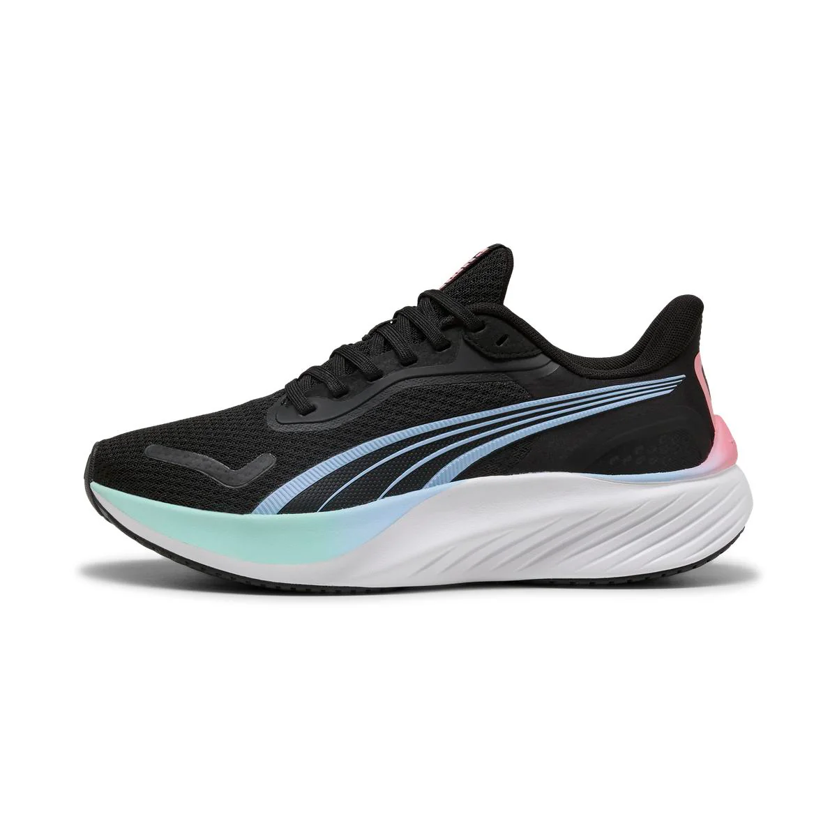 Scarpe da corsa nere donna con inserti rosa e azzurri Puma Pounce Lite - Image 2