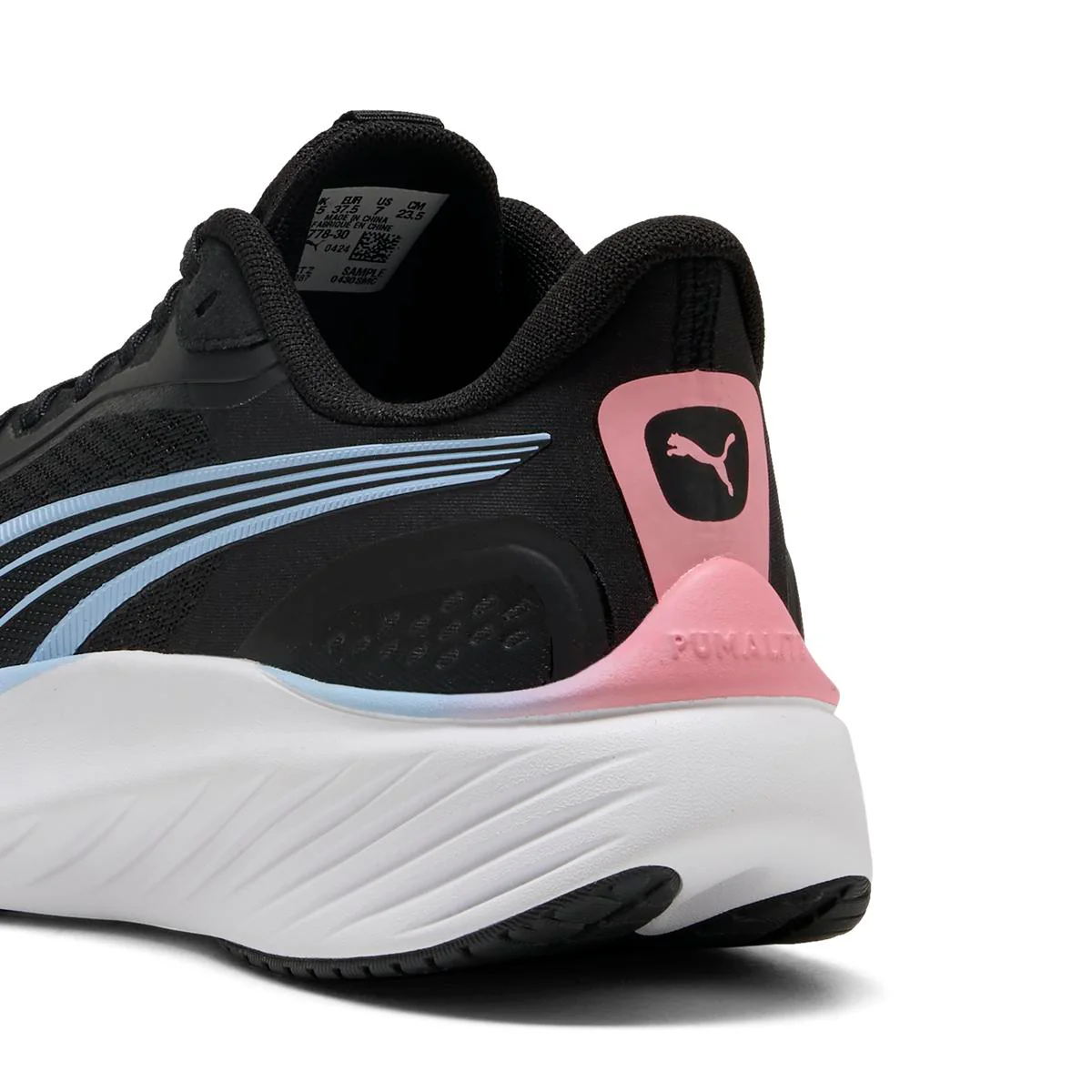 Scarpe da corsa nere donna con inserti rosa e azzurri Puma Pounce Lite - Image 4