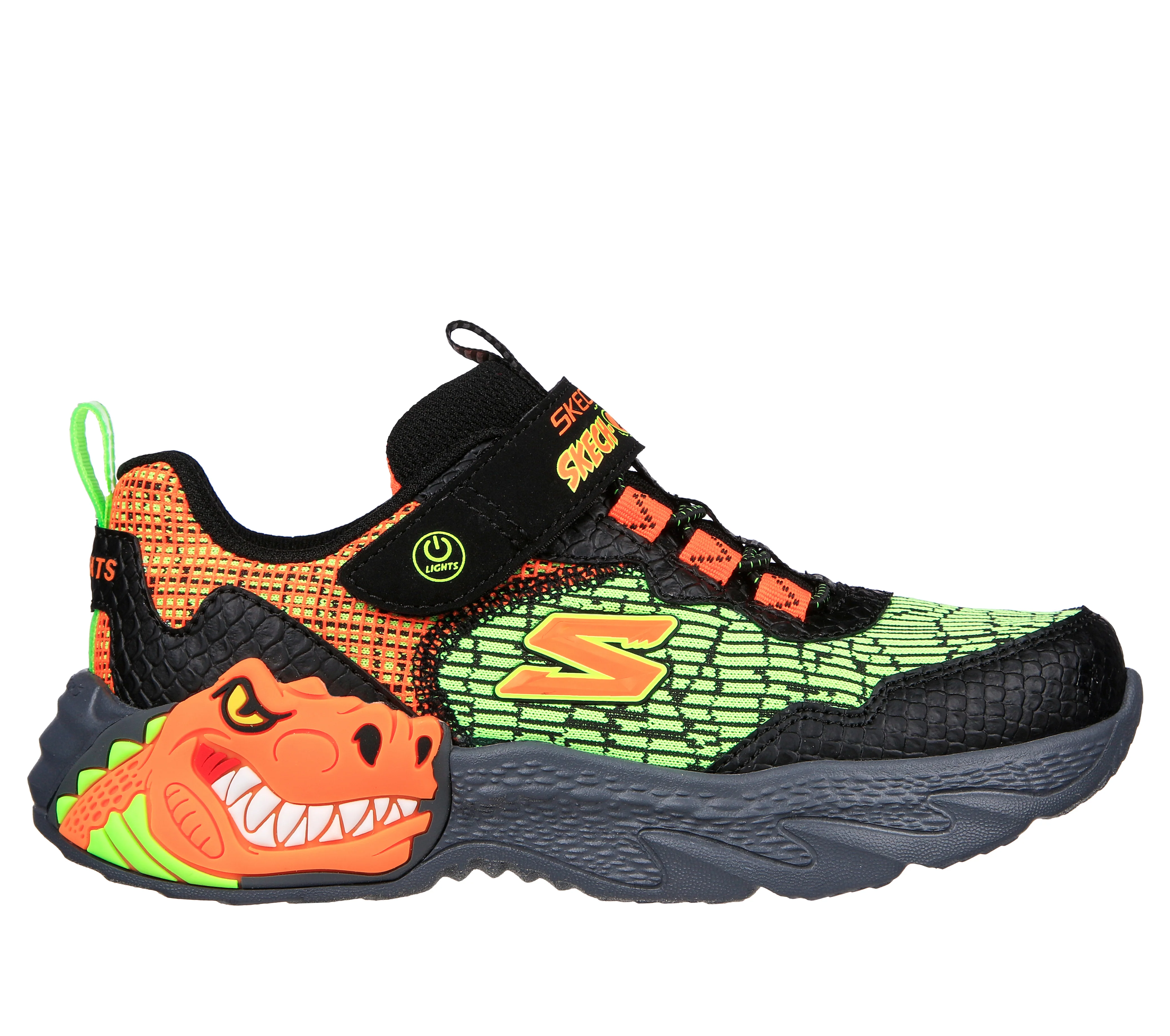 Scarpe da ginnastica arancioni e verdi da bambino con dinosauro e luci sulla tomaia Skechers Skech-O-Saurus - Dino-Lights - Image 5