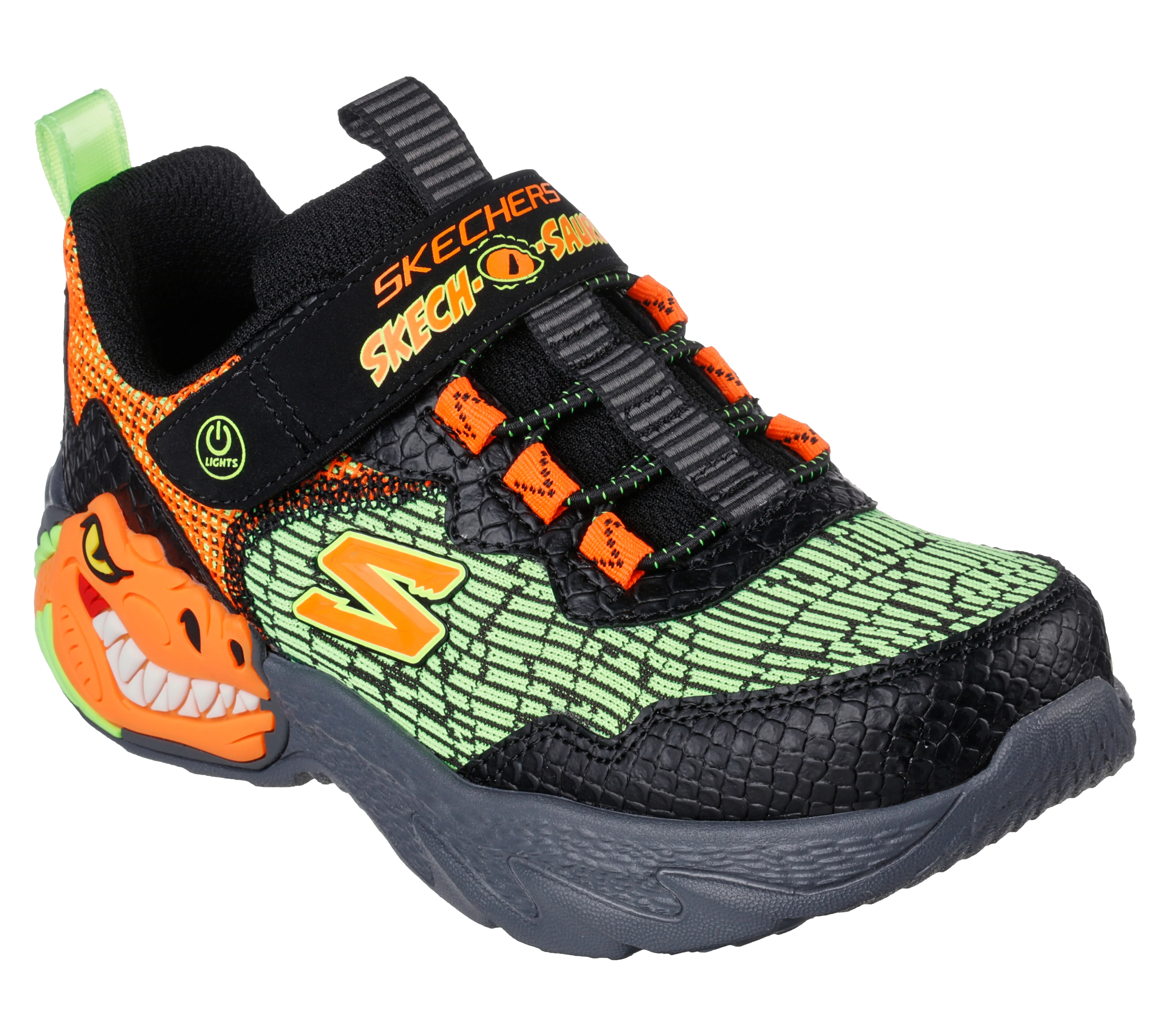 Scarpe da ginnastica arancioni e verdi da bambino con dinosauro e luci sulla tomaia Skechers Skech-O-Saurus - Dino-Lights - Image 6