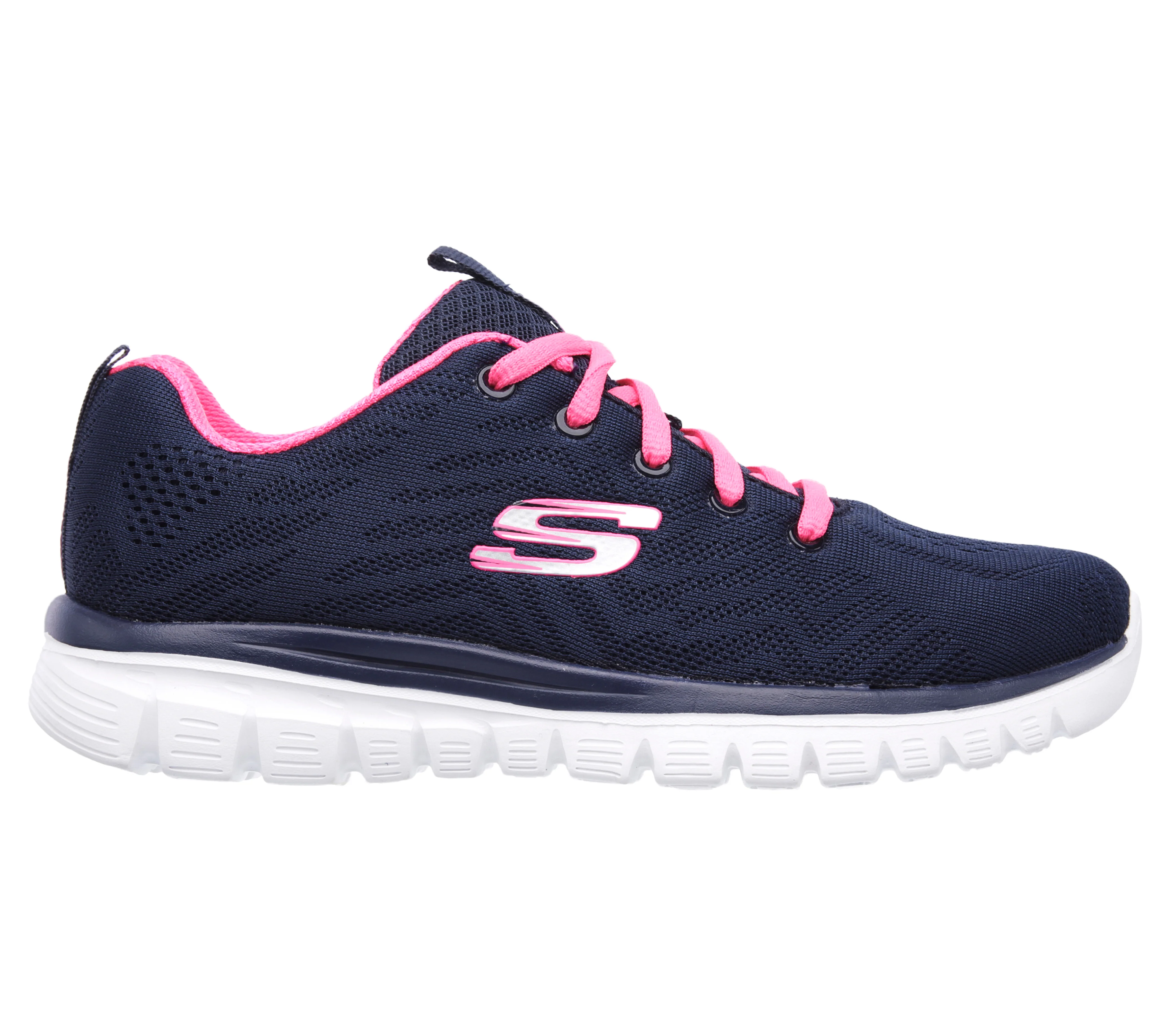 Scarpe da ginnastica blu e fucsia da donna in tessuto mesh con Pianta Larga Skechers Graceful