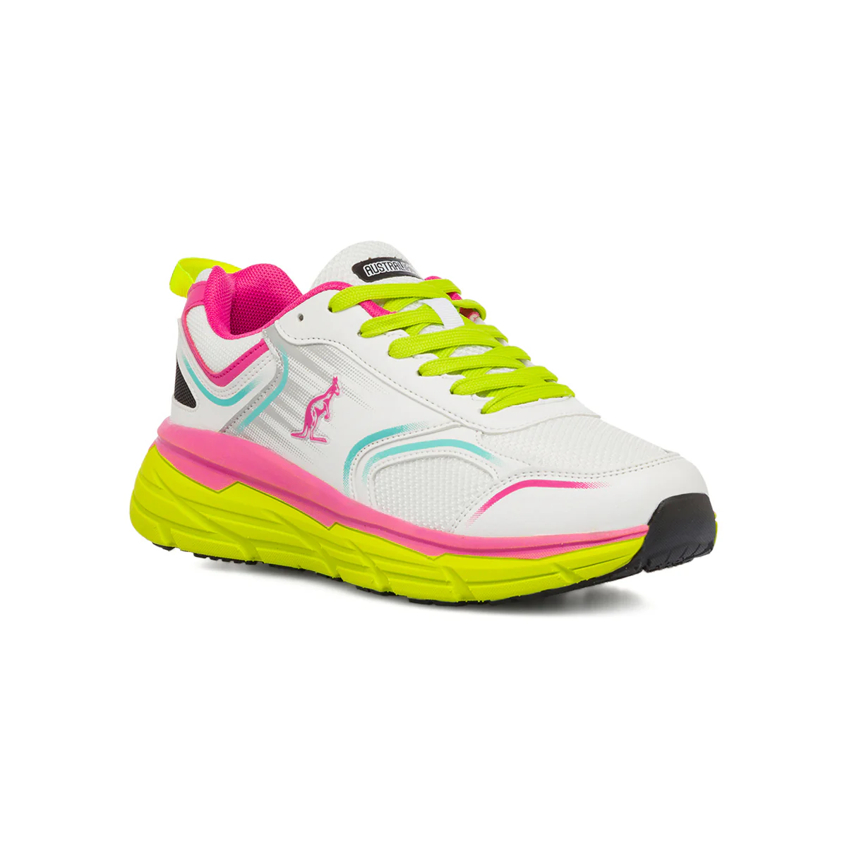 Scarpe da ginnastica da donna bianche fucsia e verdi con logo laterale Australian React - Image 2