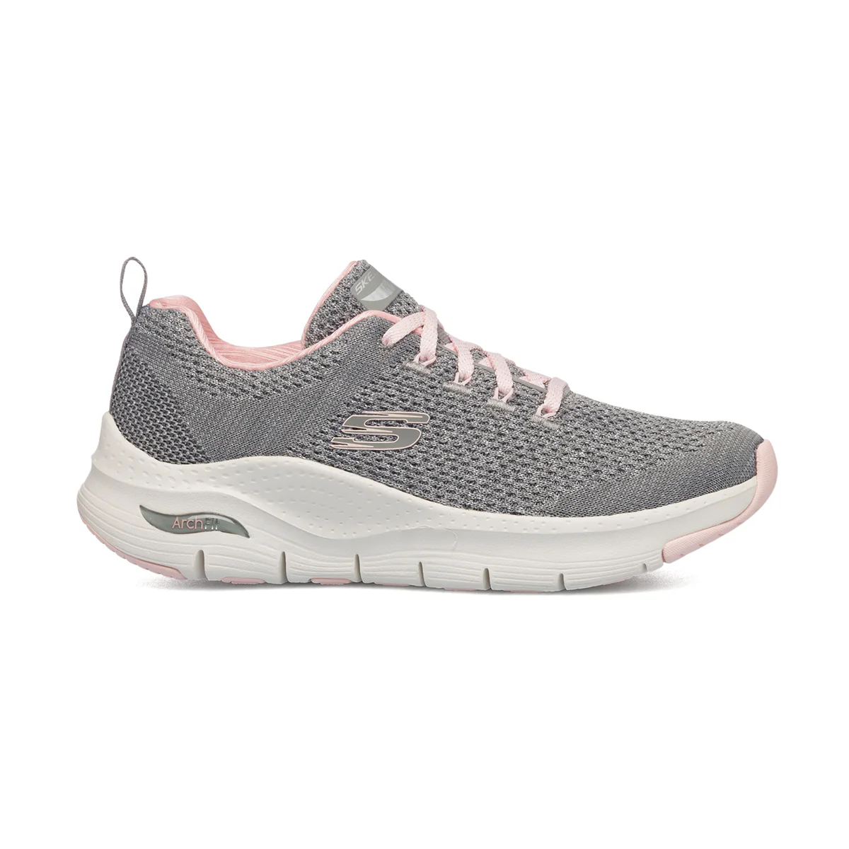Scarpe da ginnastica grigie da donna in tessuto mesh con soletta Air-Cooled Skechers Arch-Fit - Image 7