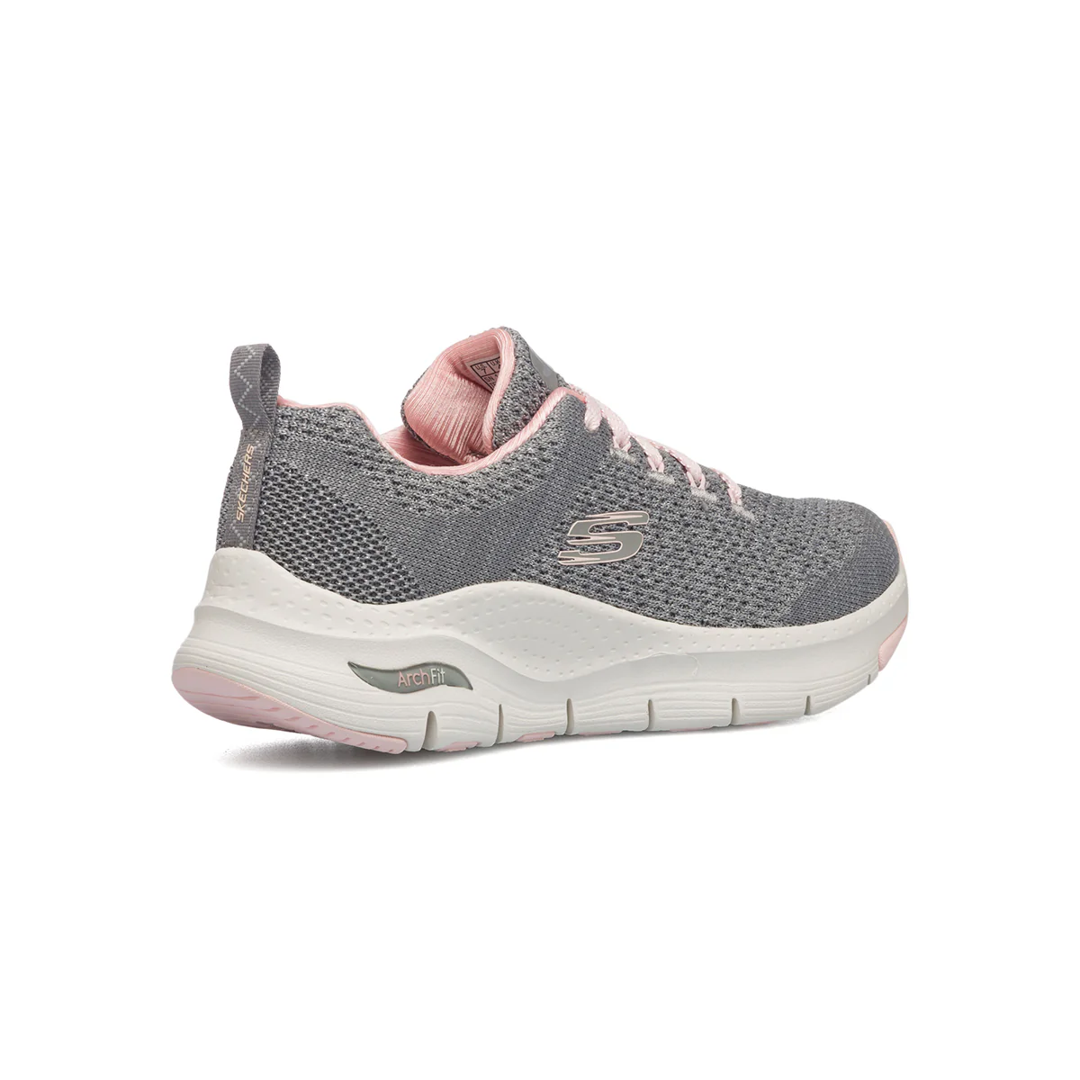Scarpe da ginnastica grigie da donna in tessuto mesh con soletta Air-Cooled Skechers Arch-Fit - Image 9