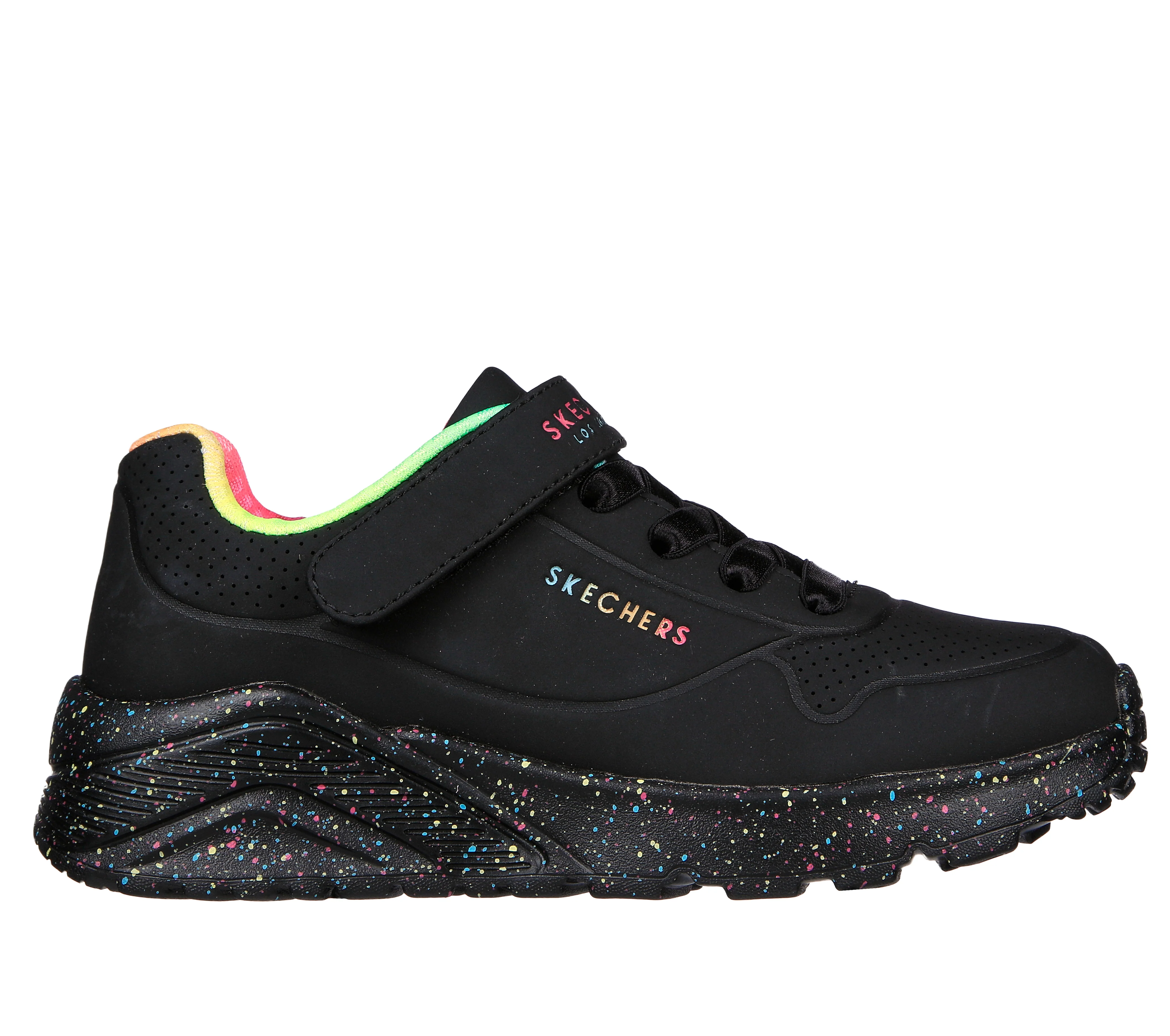 Scarpe da ginnastica nere da bambina con soletta Air-Cooled Memory Foam Skechers Uno Lite - Rainbow
