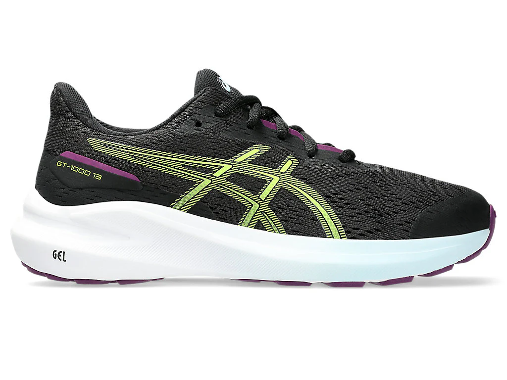 Scarpe da running da ragazzo nere con logo giallo fluo Asics con tecnologia GEL sul tallone - Image 2
