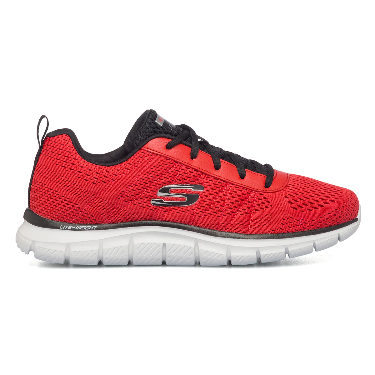 Scarpe da running rosse e nere con suola Memory Foam Skechers Track