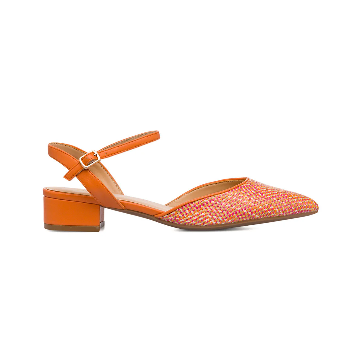 Scarpe slingback con tacco basso arancioni effetto rafia da Donna con cinturino Lora Ferres - Image 4