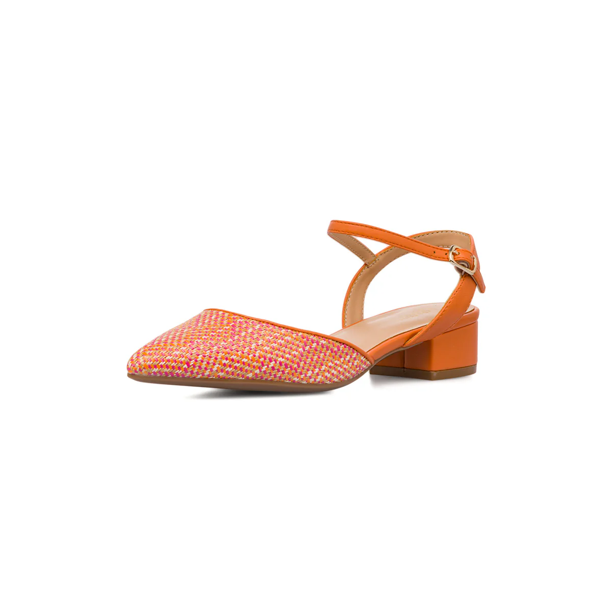 Scarpe slingback con tacco basso arancioni effetto rafia da Donna con cinturino Lora Ferres - Image 5