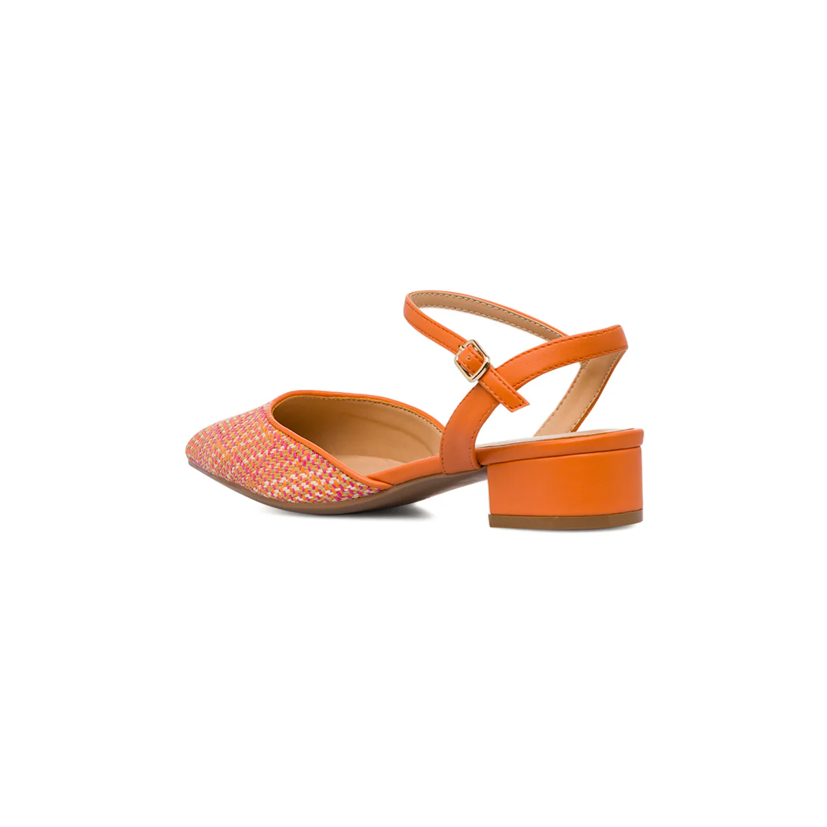 Scarpe slingback con tacco basso arancioni effetto rafia da Donna con cinturino Lora Ferres - Image 6