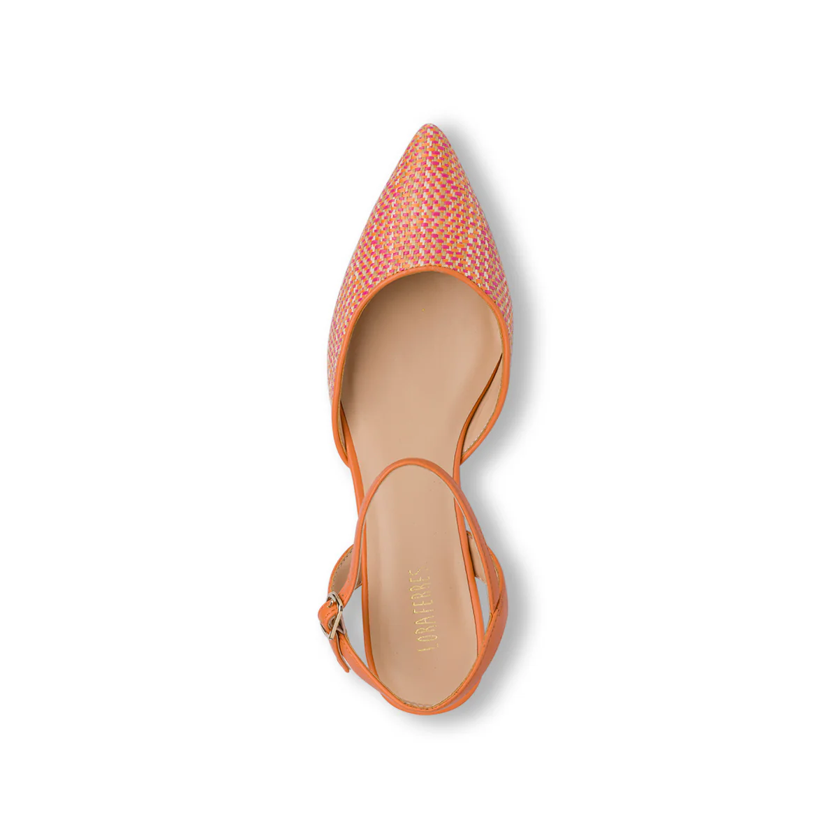 Scarpe slingback con tacco basso arancioni effetto rafia da Donna con cinturino Lora Ferres - Image 7