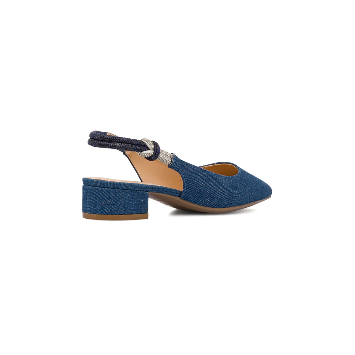 Scarpe Slingback con tacco basso blu da Donna effetto Jeans con strass Lora Ferres - Image 6