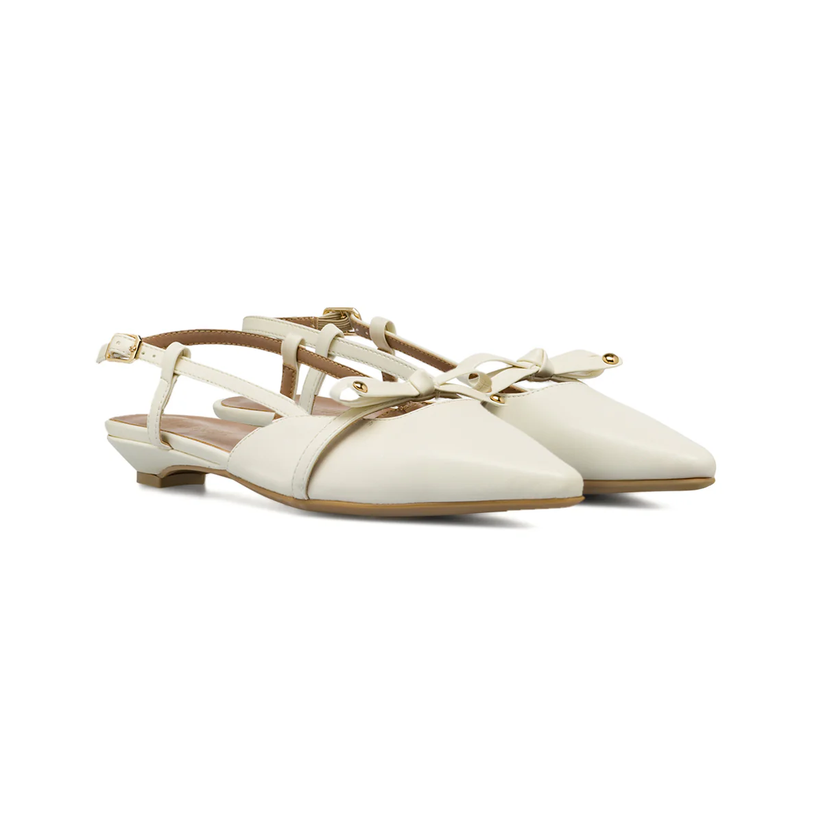 Scarpe slingback da Donna panna con fiocco e tacco basso Lora Ferres