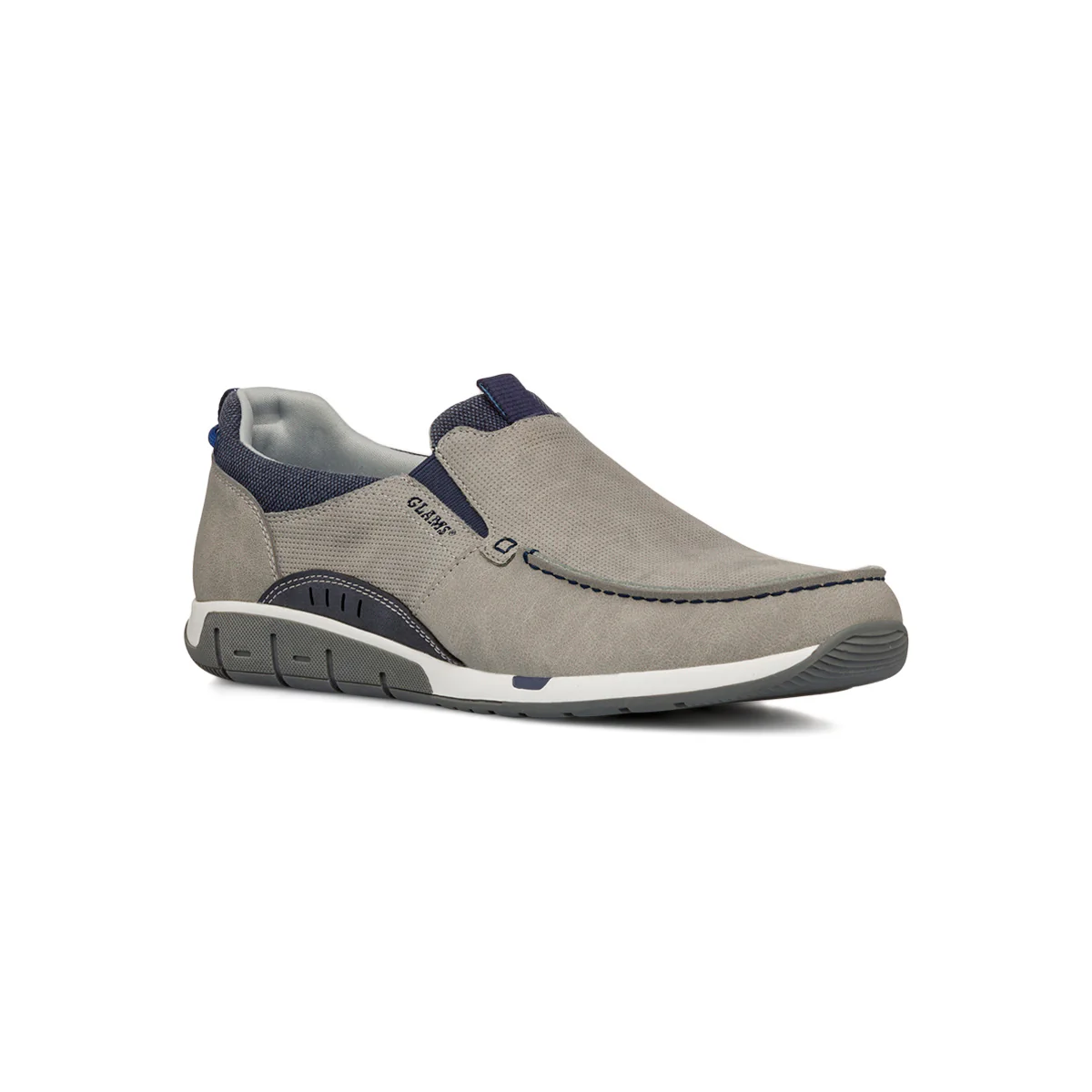 Scarpe Slip-on uomo in tessuto grigio con suola flessibile e dettagli navy Glams - Image 2