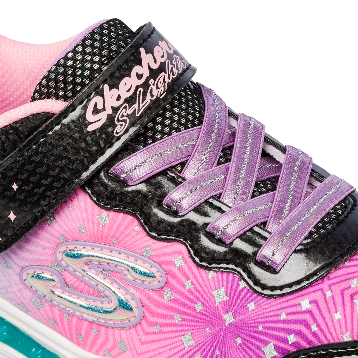 Scarpe sportive fucsia e lilla da bambina con luci nella suola Skechers S-Lights Power Petals - Image 11