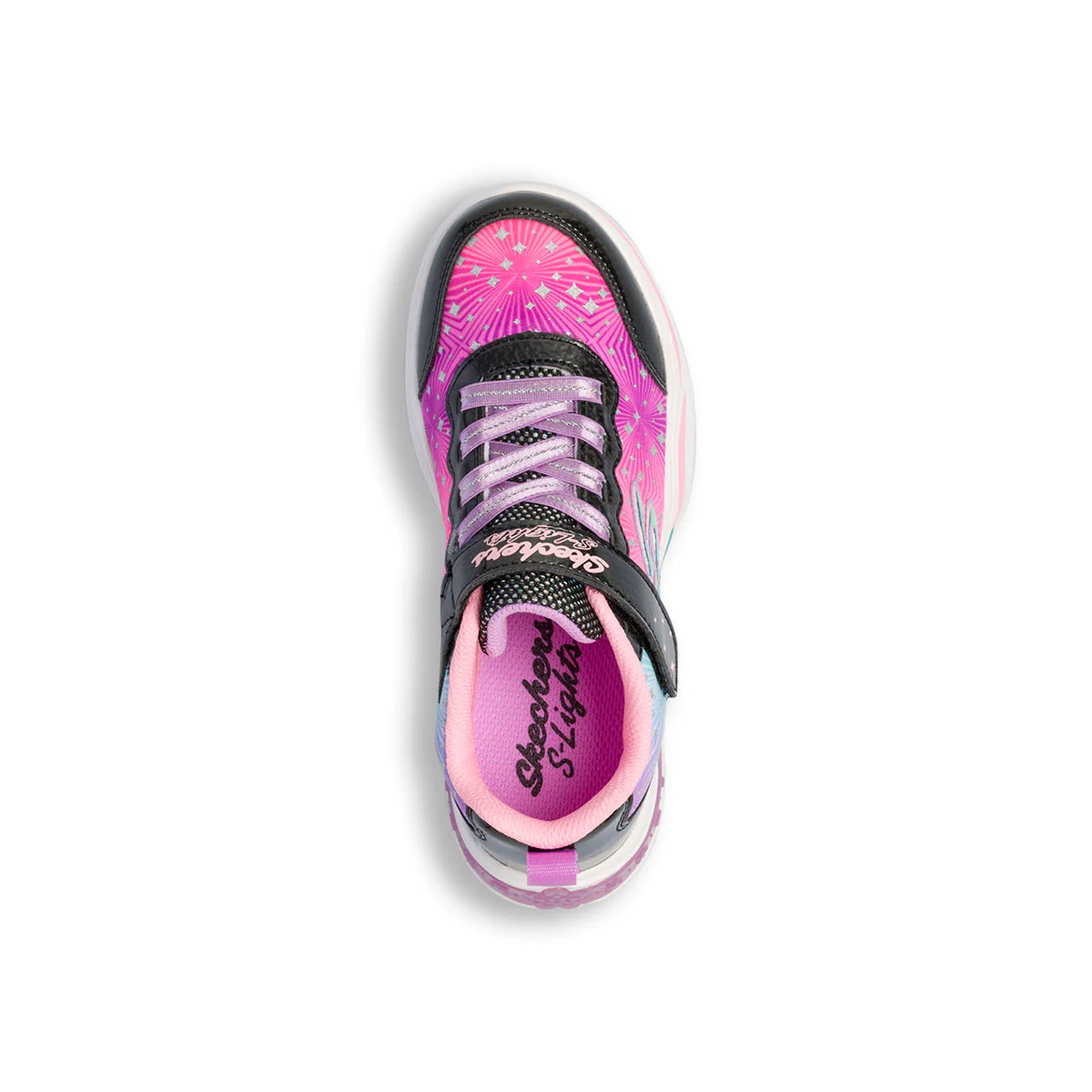 Scarpe sportive fucsia e lilla da bambina con luci nella suola Skechers S-Lights Power Petals - Image 5
