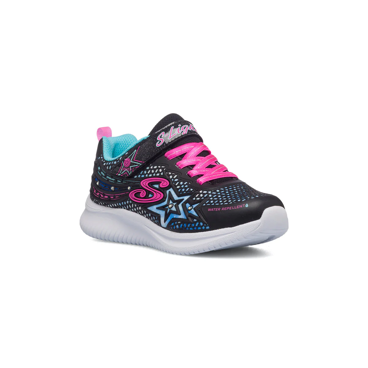 Scarpe sportive nere da bambina con luci Skechers S-Lights Jumpsters Wishful Star - Image 2
