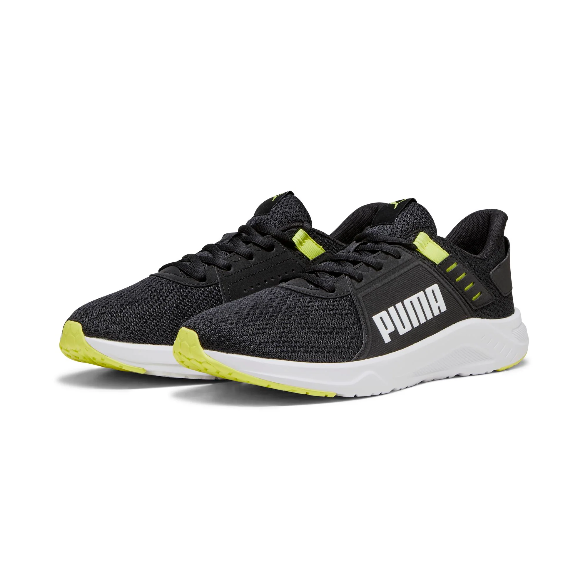 Scarpe sportive nere da uomo con logo laterale e dettagli gialli Puma FTR Connect