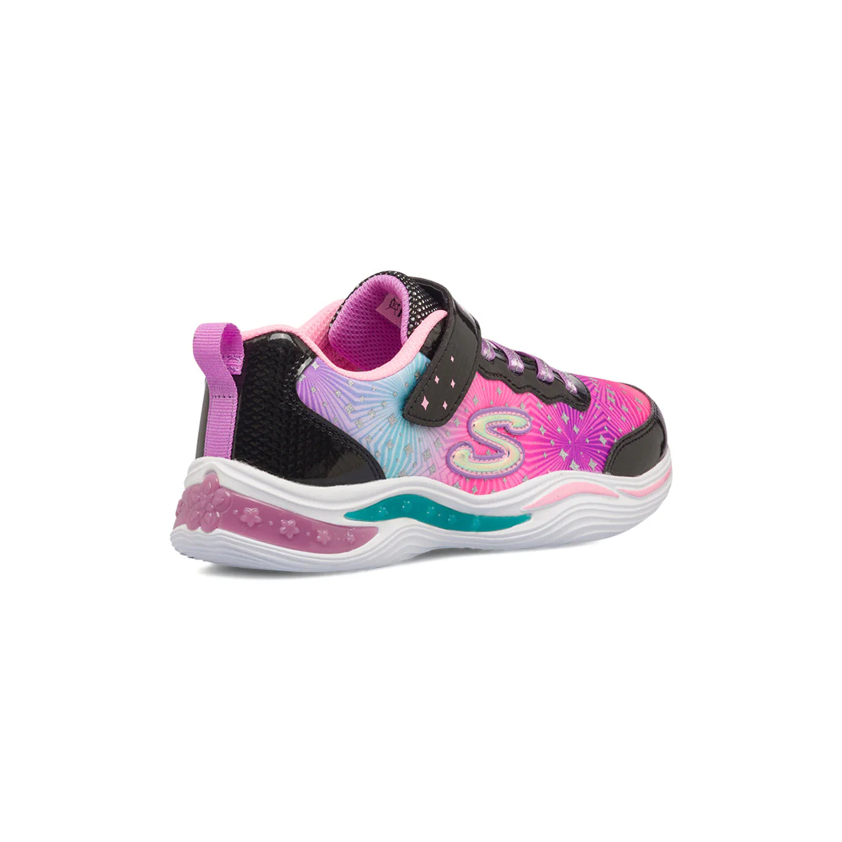Scarpe sportive rosa e nere da bambina con luci nella suola Skechers S-Lights Power Petals - Image 3