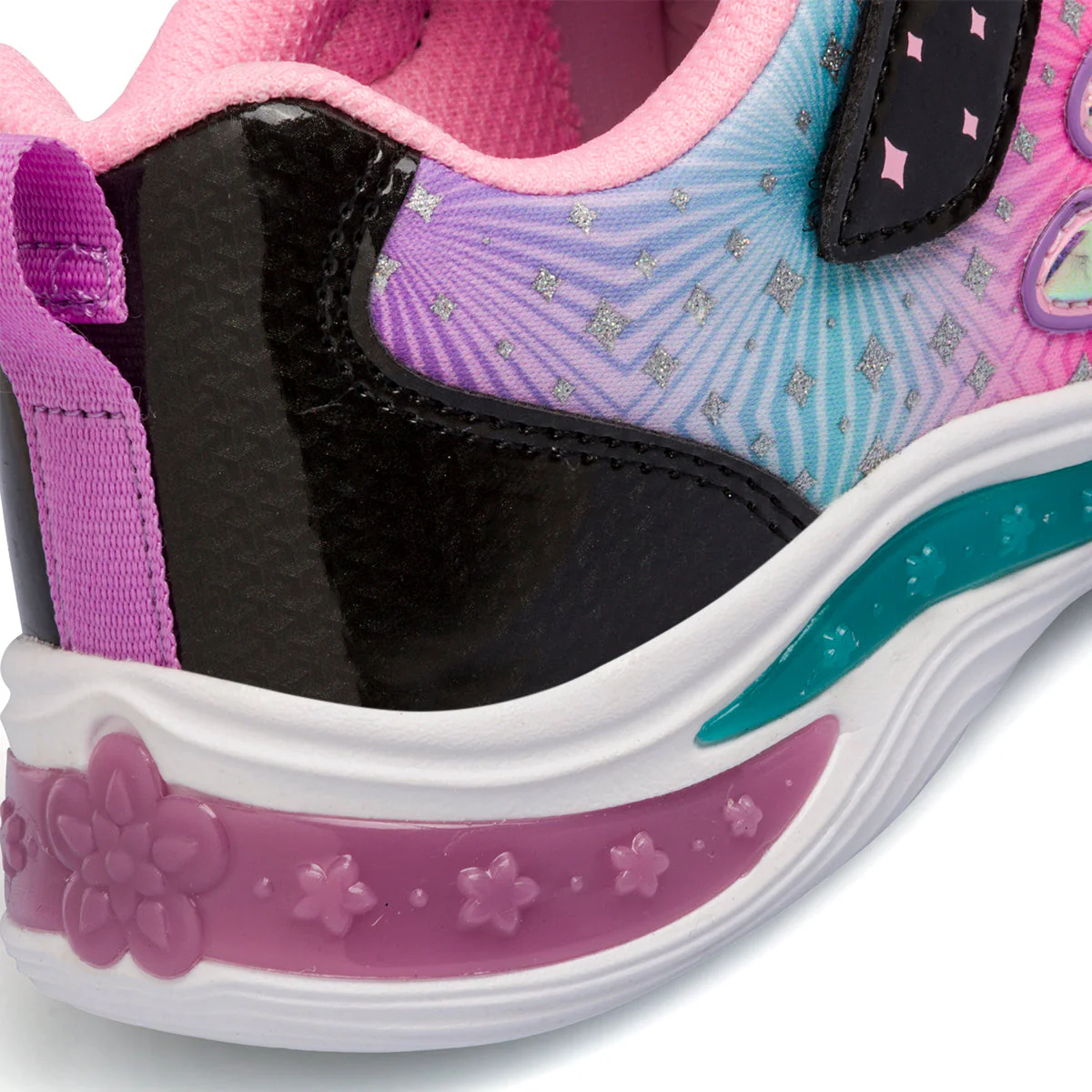 Scarpe sportive rosa e nere da bambina con luci nella suola Skechers S-Lights Power Petals - Image 5