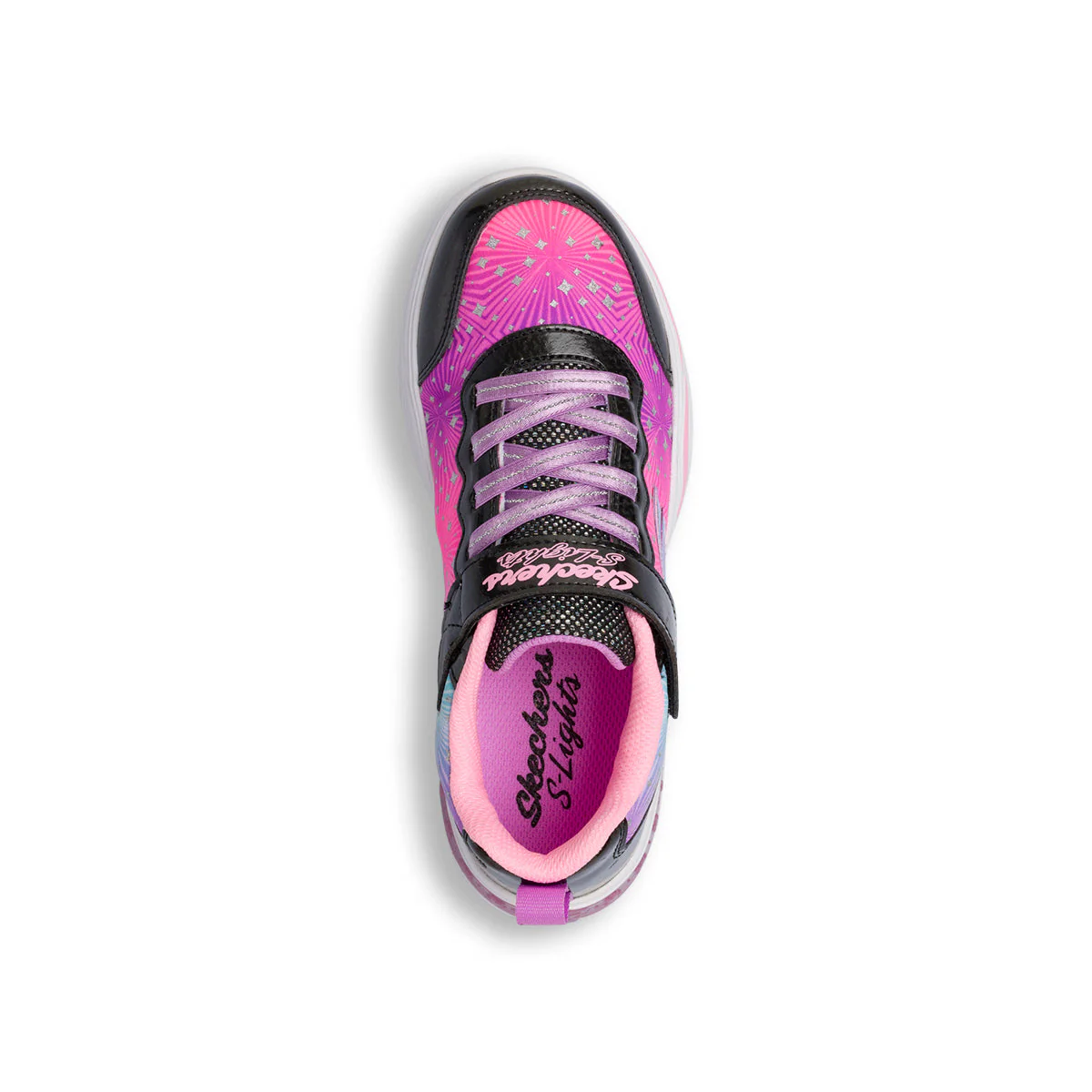 Scarpe sportive rosa e nere da bambina con luci nella suola Skechers S-Lights Power Petals - Image 6