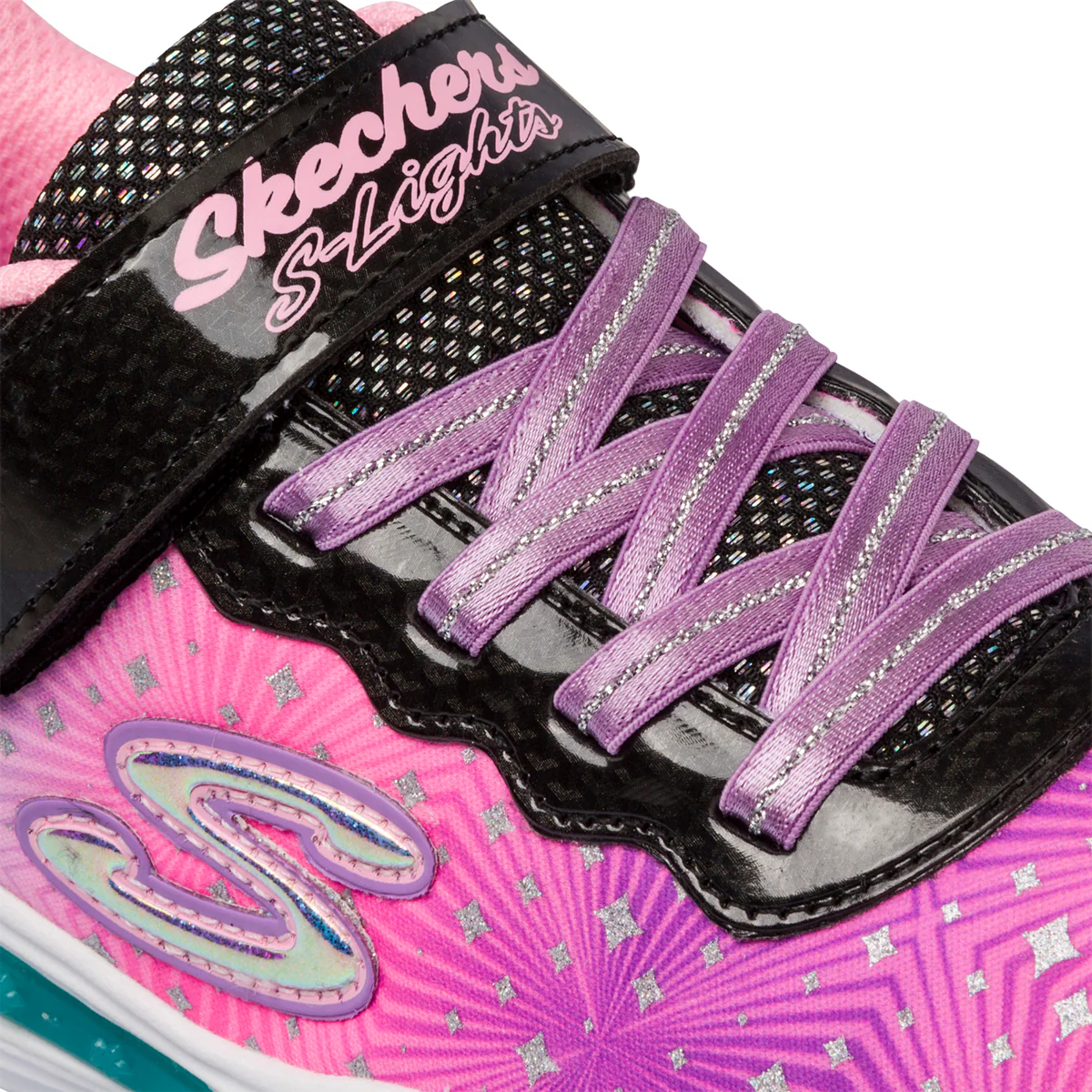 Scarpe sportive rosa e nere da bambina con luci nella suola Skechers S-Lights Power Petals - Image 8
