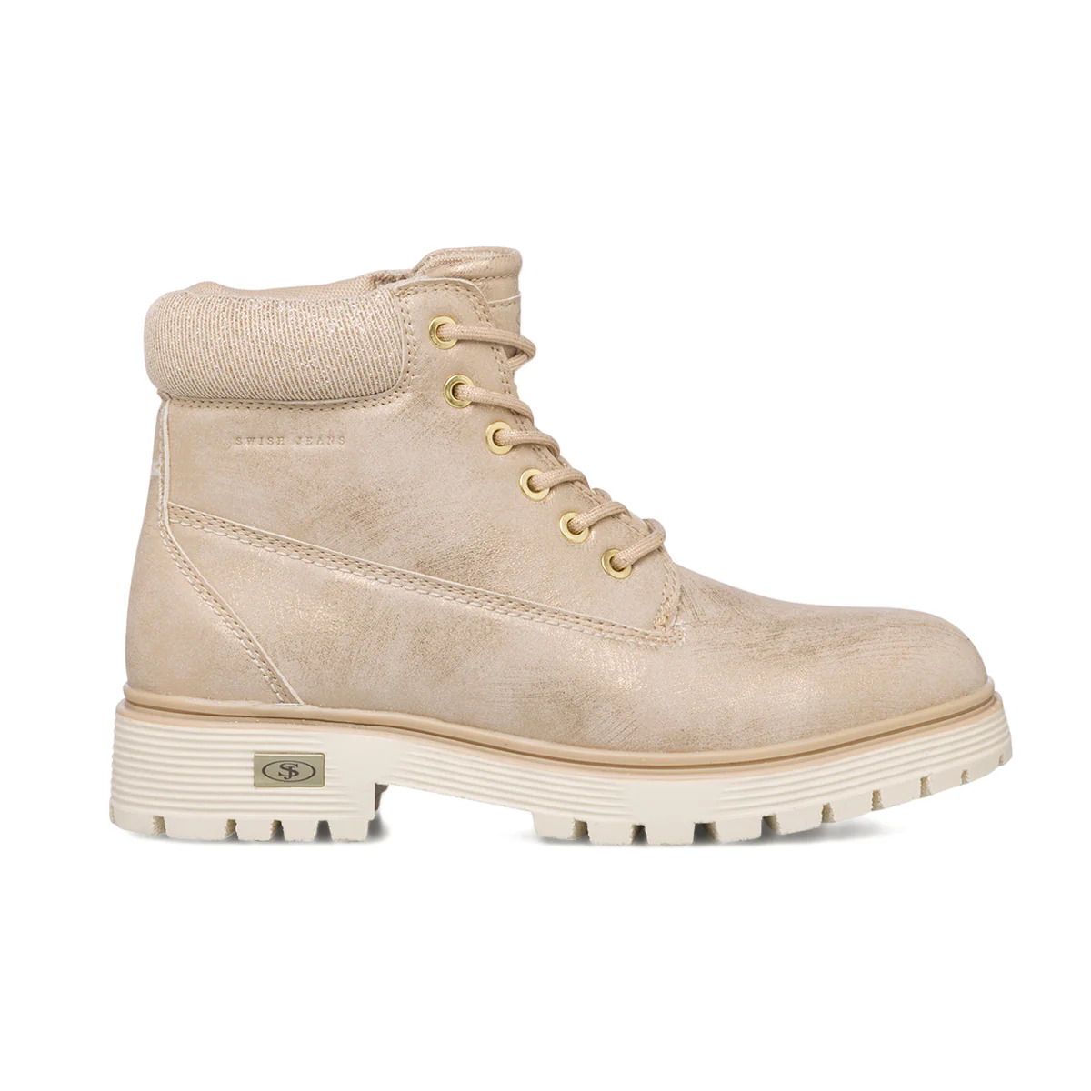 Scarponcini beige da donna con glitter sul colletto Swish Jeans