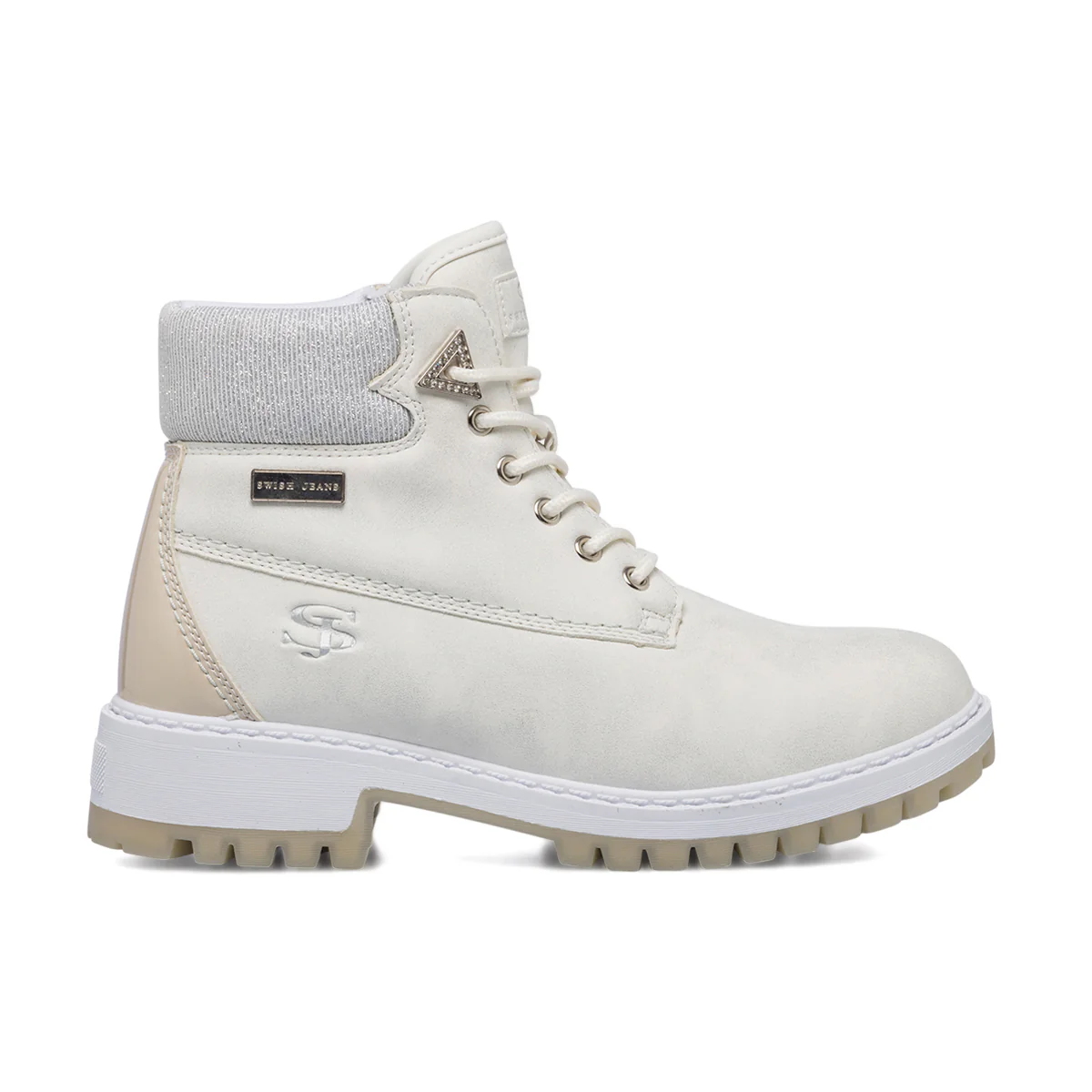 Scarponcini bianchi da donna con glitter sul colletto Swish Jeans
