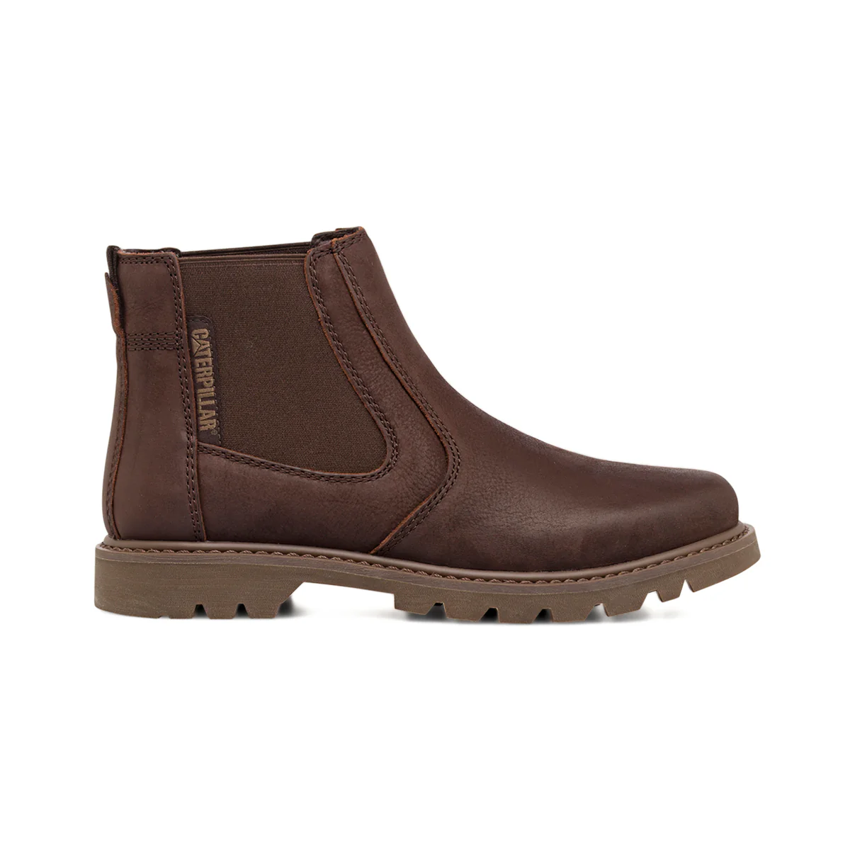 Scarponcini da uomo marroni Caterpillar stile Chelsea in Pelle