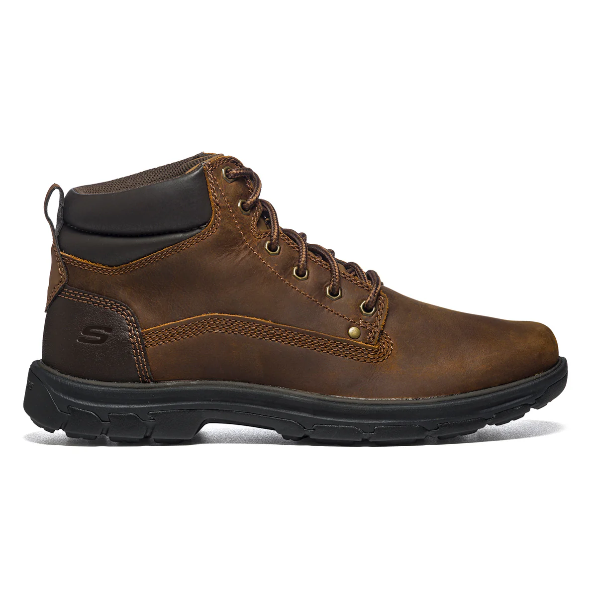 Scarponcini marroni in pelle con occhielli in metallo e colletto imbottito Skechers