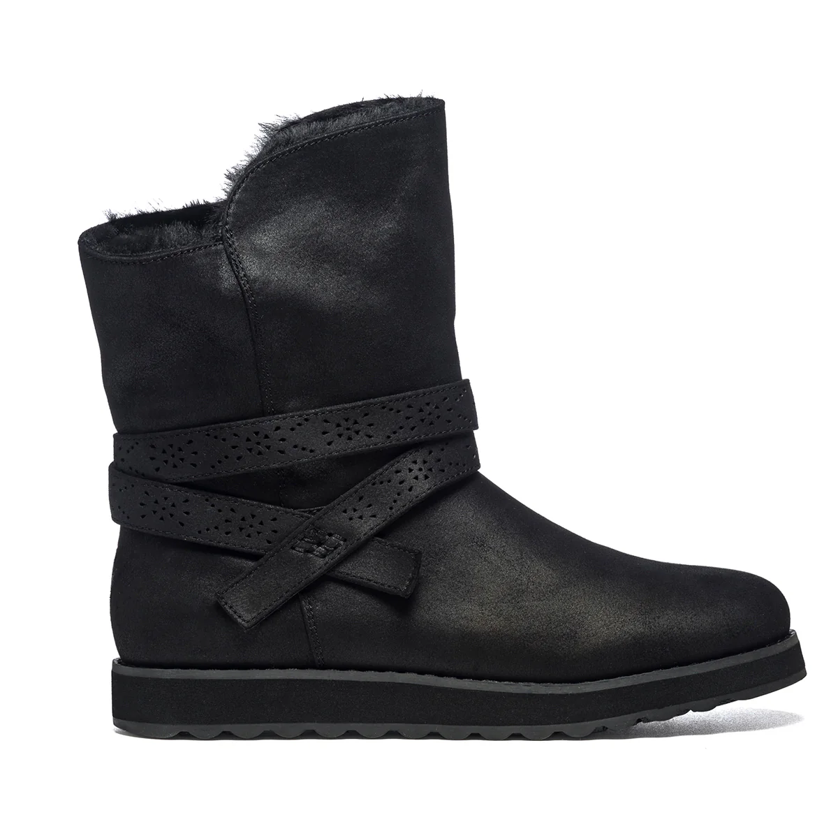 Scarponcini neri con colletto imbottito e cinturini traforati Skechers