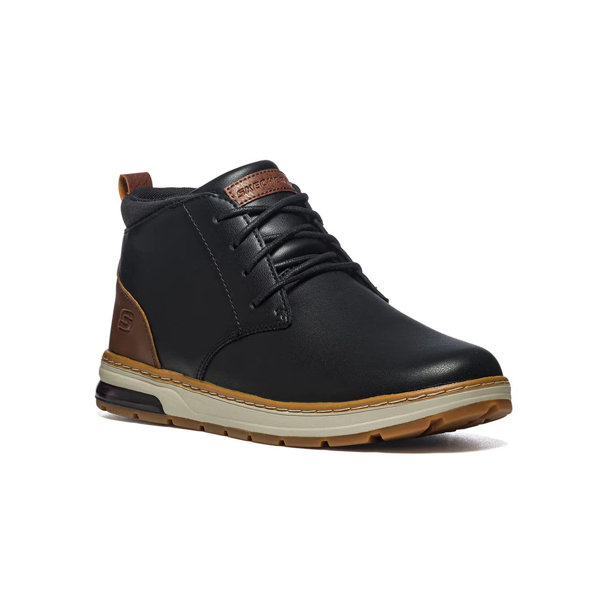 Sneakers alte in pelle con dettagli marroni e patch logo Skechers - Image 2