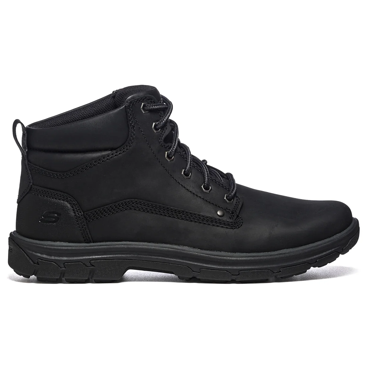 Scarponcini neri in pelle con occhielli in metallo e logo Skechers