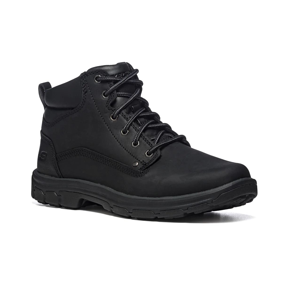 Scarponcini neri in pelle con occhielli in metallo e logo Skechers - Image 2