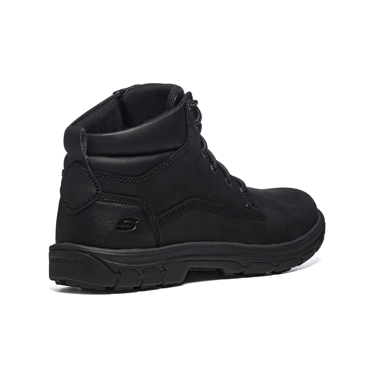 Scarponcini neri in pelle con occhielli in metallo e logo Skechers - Image 3